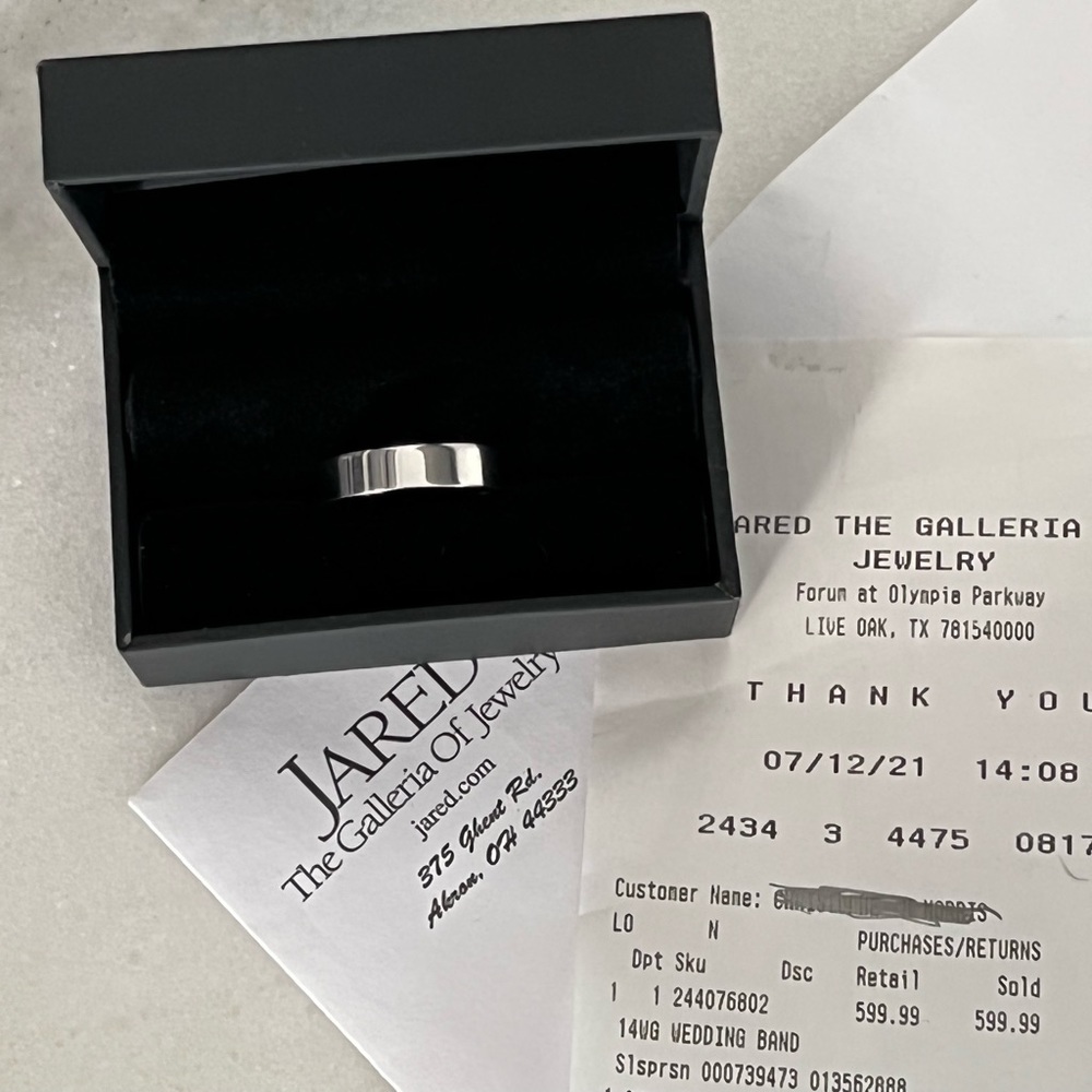14k white gold mens modern wedding ring.